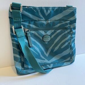 Coach Zebra Print File Bag Teal Nylon Crossbody